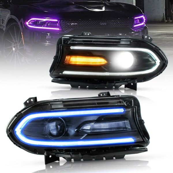 thumbnail image 2 of Pair Of CHEDA Halogen Projector Headlights For Dodge Charger 2015-2021 – Black Housing, Clear Lens, DRL, DOT 2 of 6