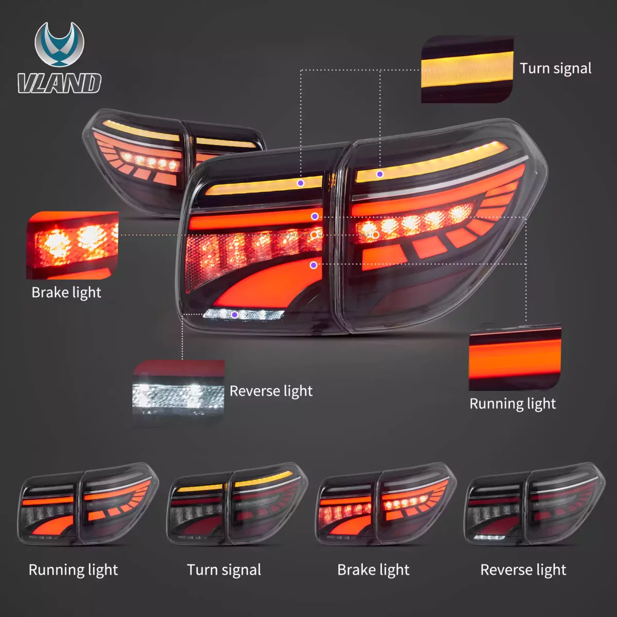 10-22 Nissan Patrol 6th Gen(Y62)17-20 Armada 2th Gen (Y62) Pre-Facelift Vland LED Tail Lights YAB-PAL-0245A (2)