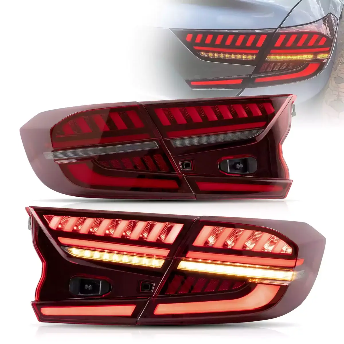 VLAND Full LED Tail Lights For 10th Gen Honda Accord 2018-2022 – Red With Dynamic Sequential Turn Signals & Startup Animation – DOT/SAE Certified