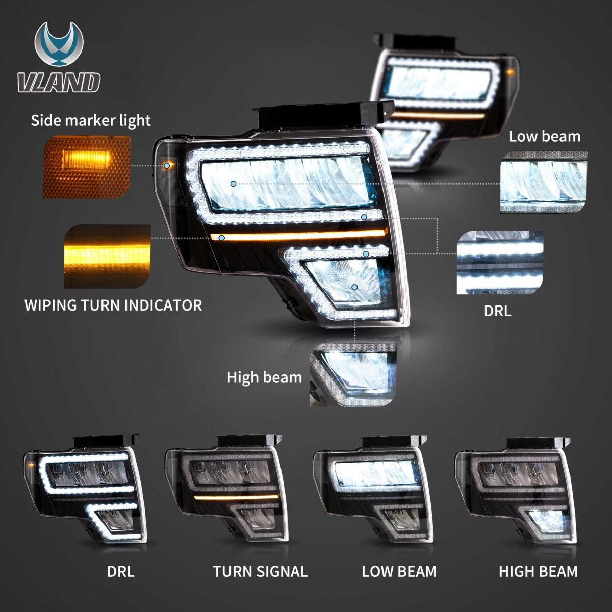 09-14 Ford F150 12th Gen Headlighs With Vland LED Reflection Bowl YAX-F150-6011-NP31A-2 (2)
