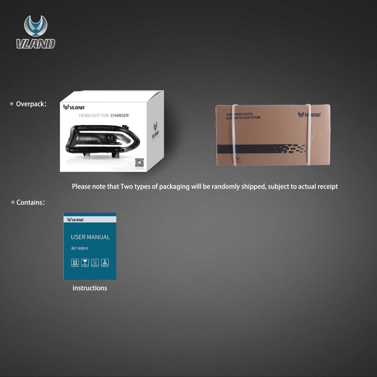 15-23 Dodge Charger Vland Dual Beam Projector HeadLights Black YAA-XCHR-2033-2P41A (4)