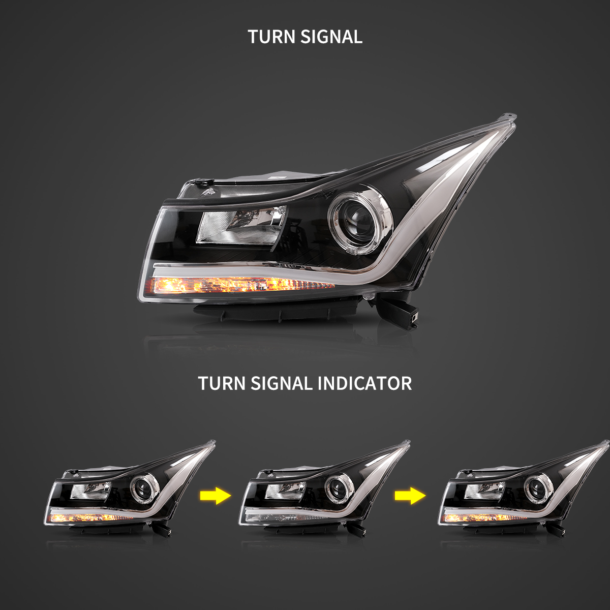 Chevy Cruze 2010-2015 Black Projector Headlights LED DRL | A13256O0101