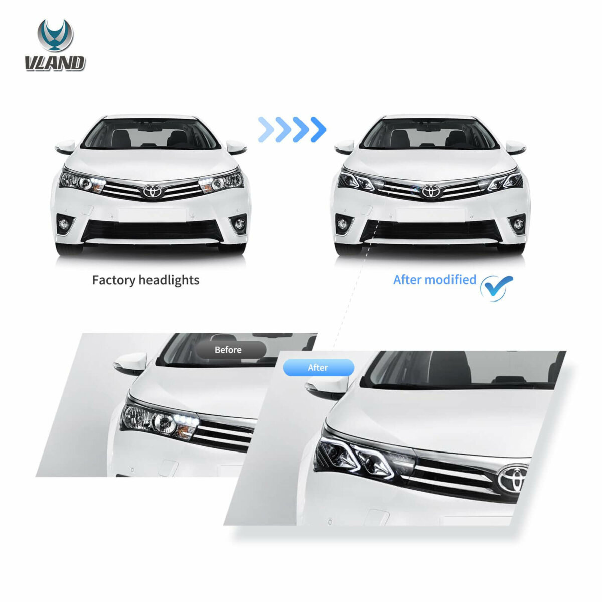 Vland HeadLights For 13-17 Toyota Corolla 11th Gen(E170) YAA-KLL-0257 GWLZ (5)