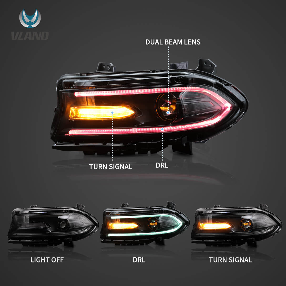 thumbnail image 2 of For 2015-2023 Dodge Charger Halogen Projector Headlights With LED DRL - Left & Right Set 2 of 9