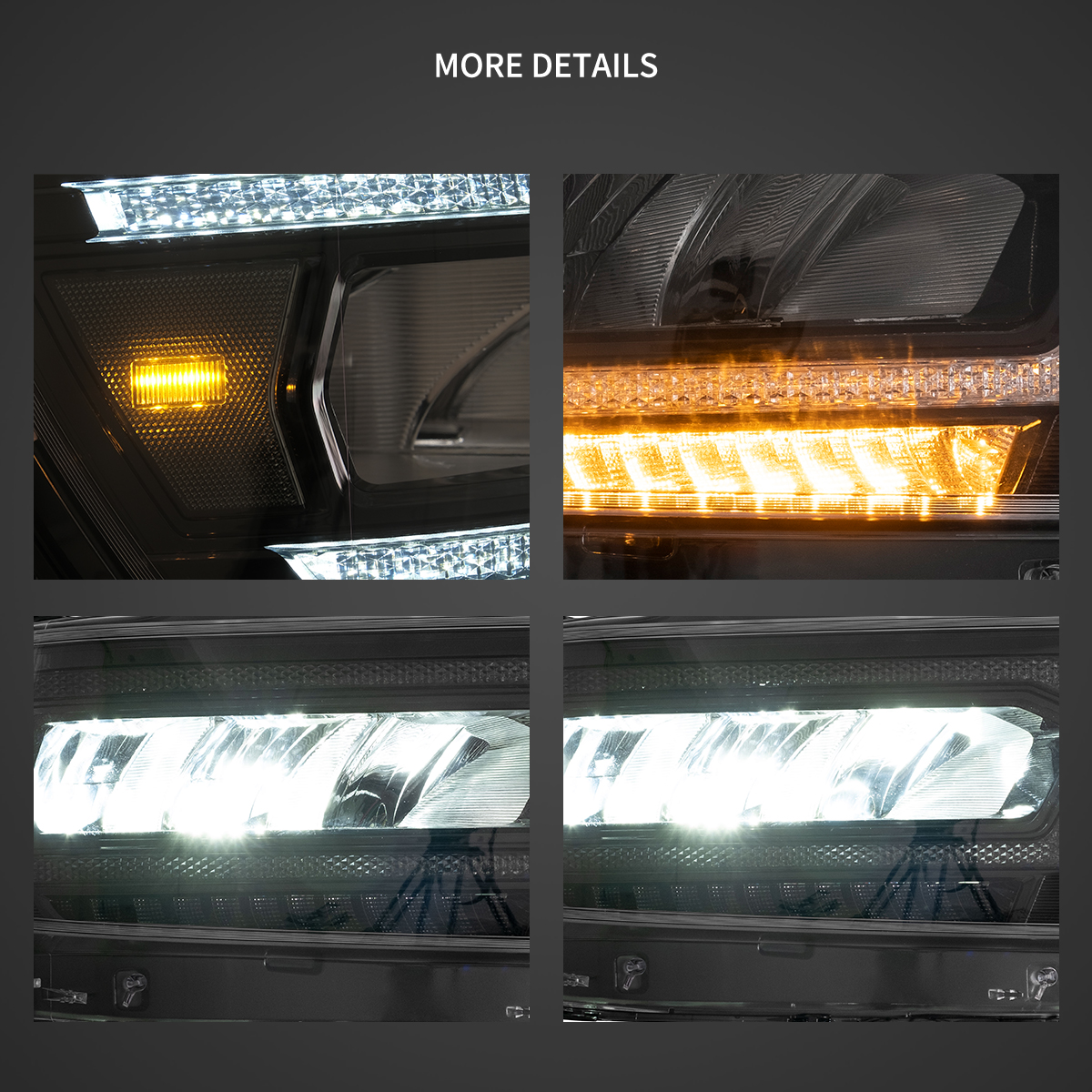 VLAND Full LED Reflector Headlights – Sequential Turn Signals – For 2019-2021 Dodge Ram 1500