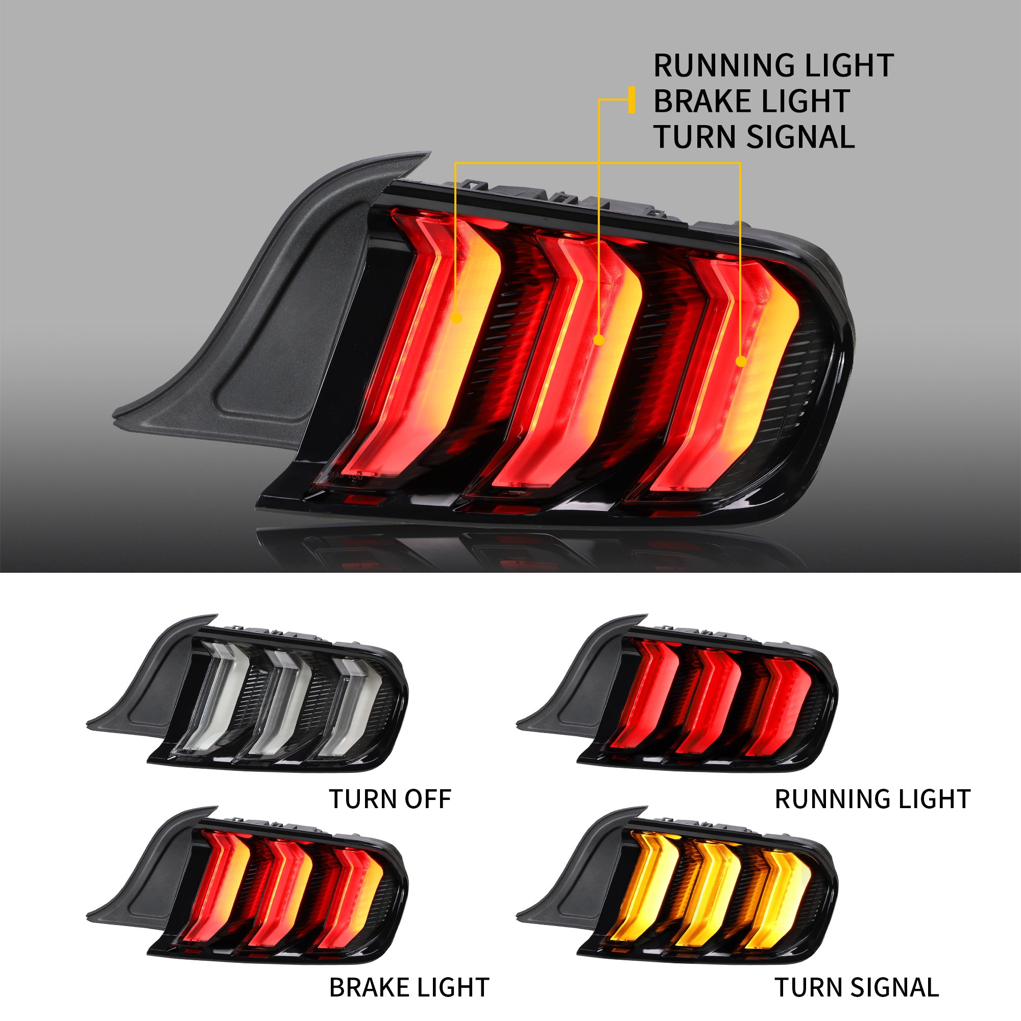 AUTOWIKI LED Sequential Tail Lights For 2015+ Ford Mustang – Euro Clear Lens, Dynamic Turn Signal, Gloss Black Housing