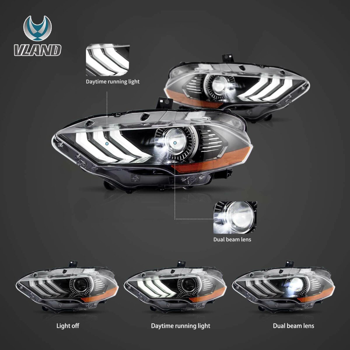 Vland HeadLights For 18-up Ford Mustang 6th Gen YAA-XMT-2037-Pro (12)