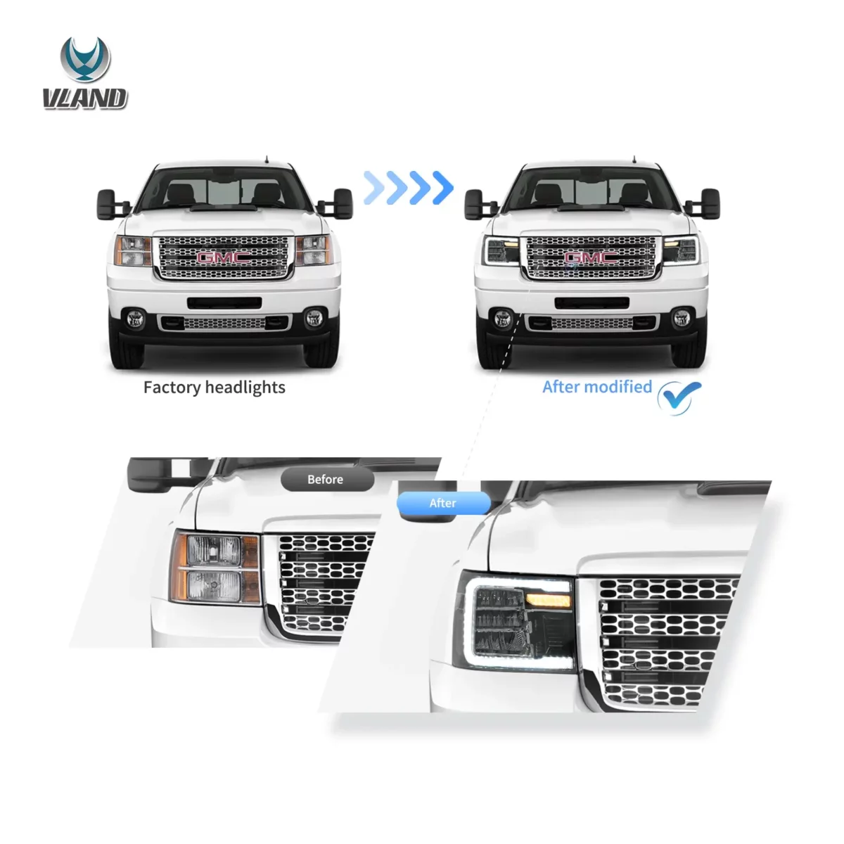 Vland Headlights For 07-13 GMC Sierra 2th Gen YAA-SER-0384-07 (5)