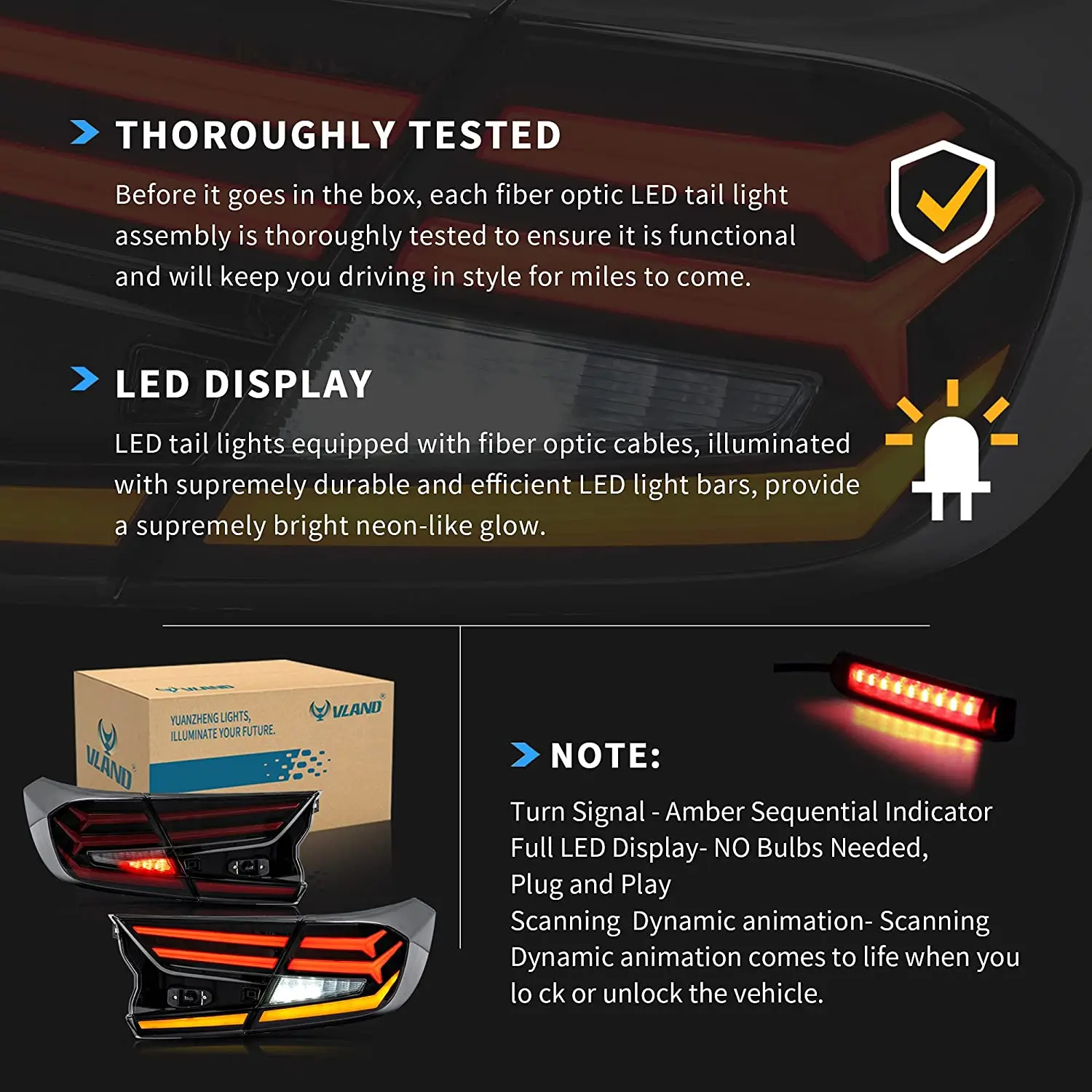 thumbnail image 2 of VLAND Full LED Tail Lights For 10th Gen Honda Accord 2018-2022 – Red With Dynamic Sequential Turn Signals & Startup Animation – DOT/SAE Certified 2 of 3