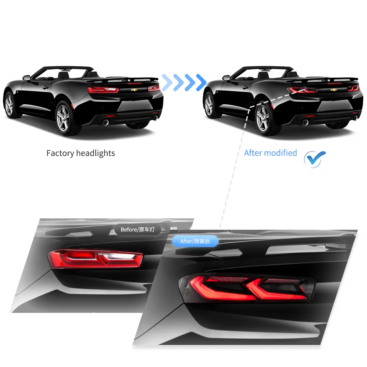 VLAND Smoked LED Tail Lights With Sequential Turn Signal For 2016-2018 Chevy Camaro