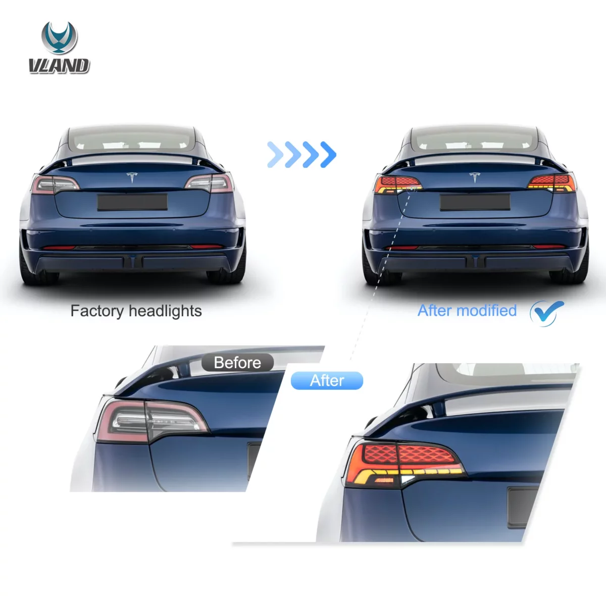 Vland Tail Lights For 17-22 Tesla Model 3 & 20-22 Tesla Model Y YAB-MD3-0388A (5)