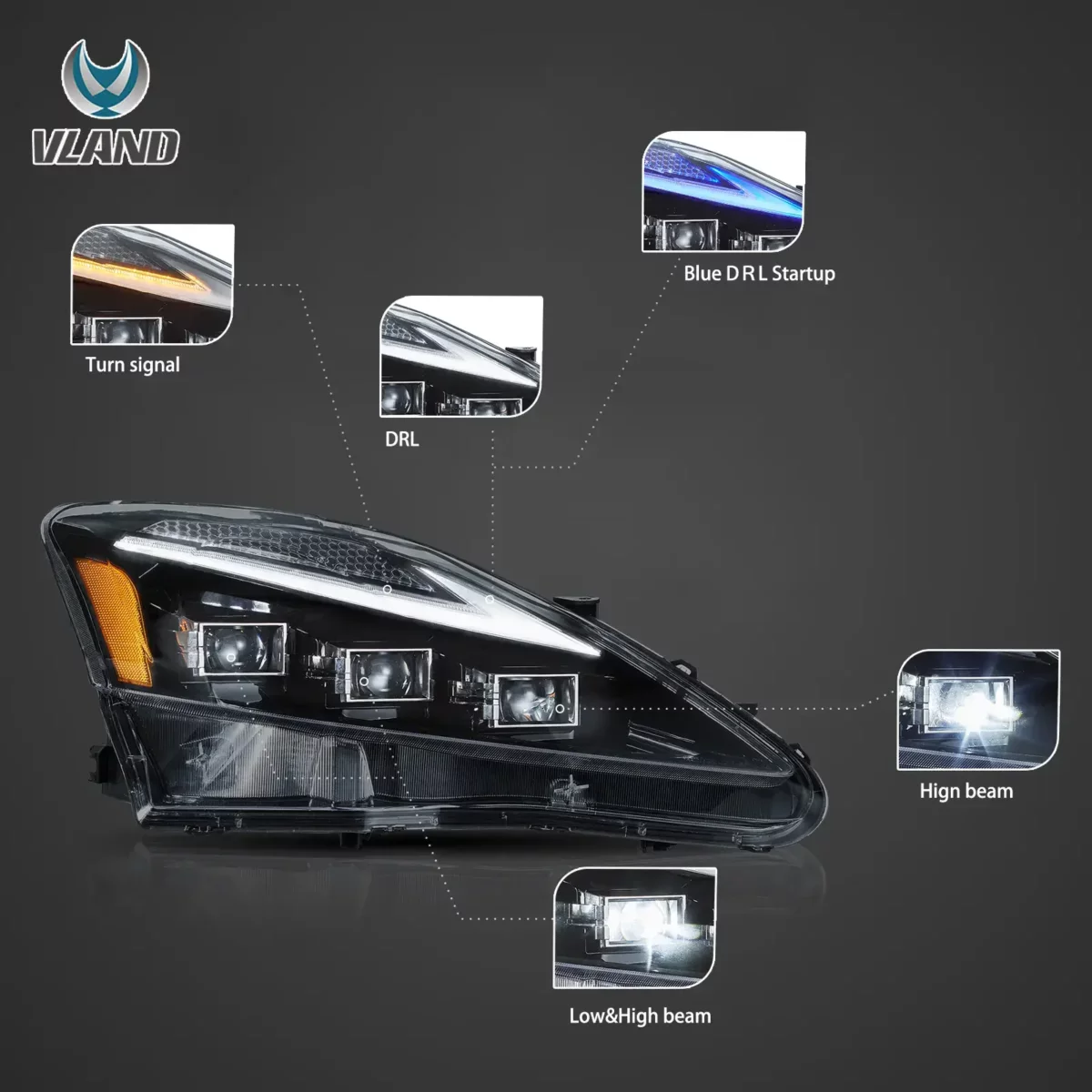 Vland Headlights For 06-12 Lexus IS250 ISF YAA-IS-0303A-NB31A-1 (2)