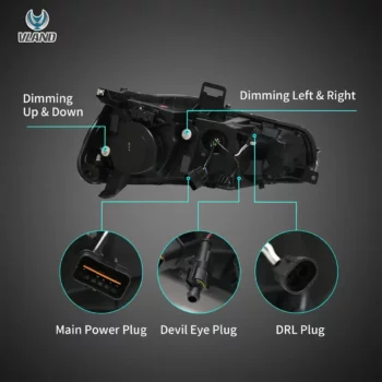 08-17 Mitsubishi Lancer Evo X Vland Dual Beam Projector Headlights with Demon Eyes Black - Image 6