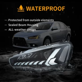 08-17 Mitsubishi Lancer Evo X Vland Dual Beam Projector Headlights with Demon Eyes Black - Image 8