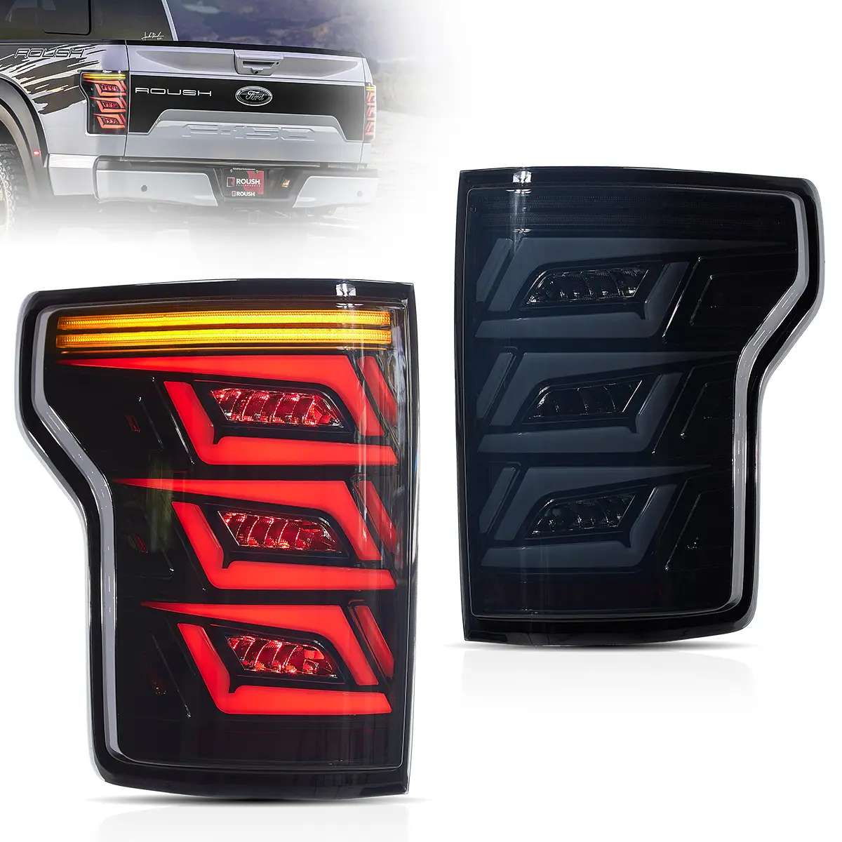 VLAND Smoked LED Tail Lights For Ford F-150 2015-2020 – Plug & Play, Red Turn Signal, DOT/SAE Certified