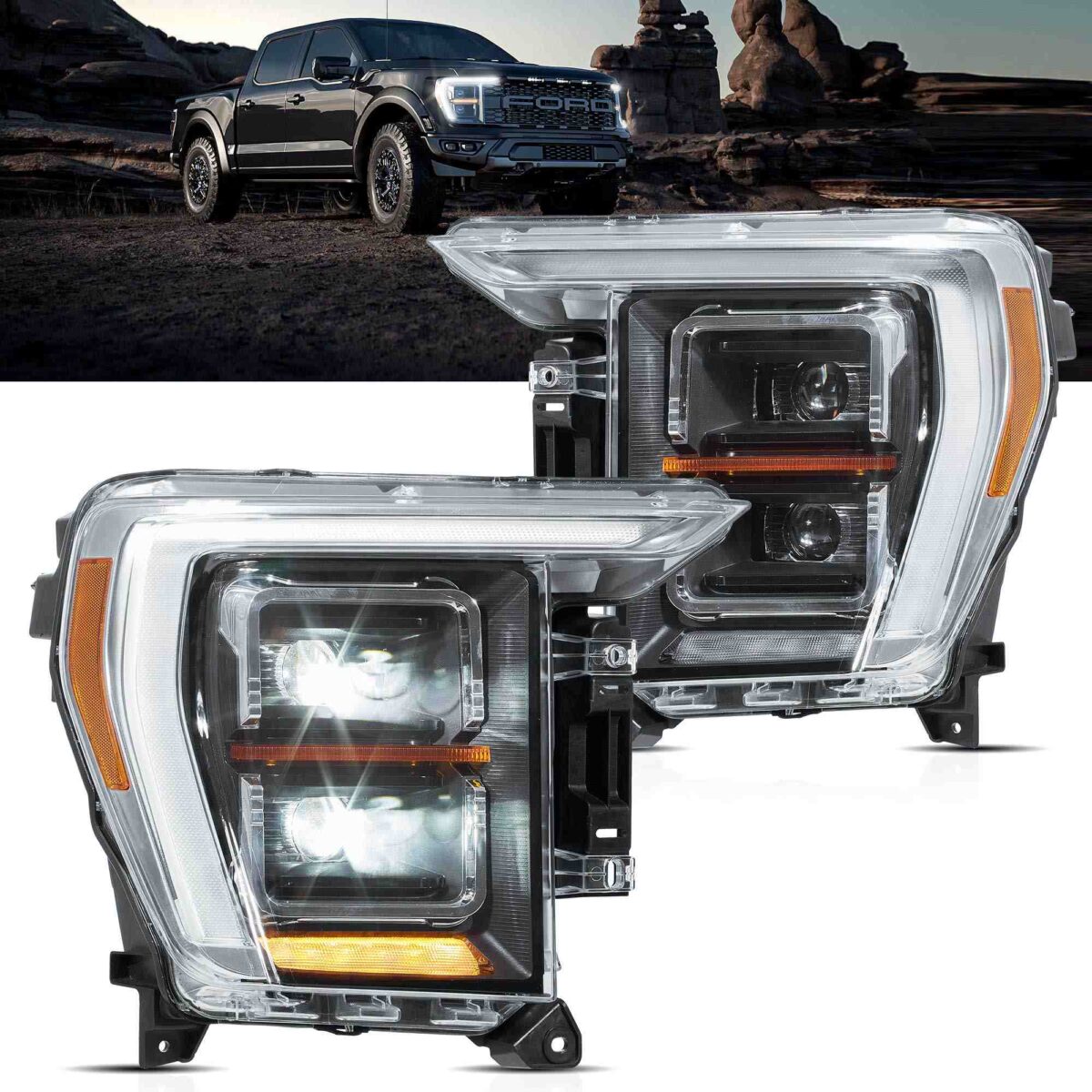 Vland 2021-2024 Ford F150 14th Gen Headlights With LED Matrix Projector YAA-F150-2054A-2P32C-1