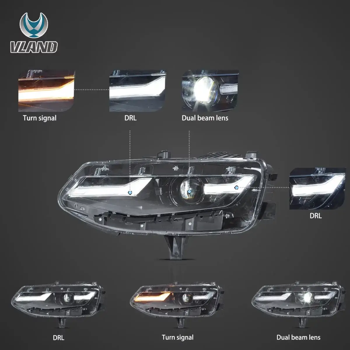 Vland 19-24 Chevy Camaro LED Headlights With Dual Beam Projector - Image 3
