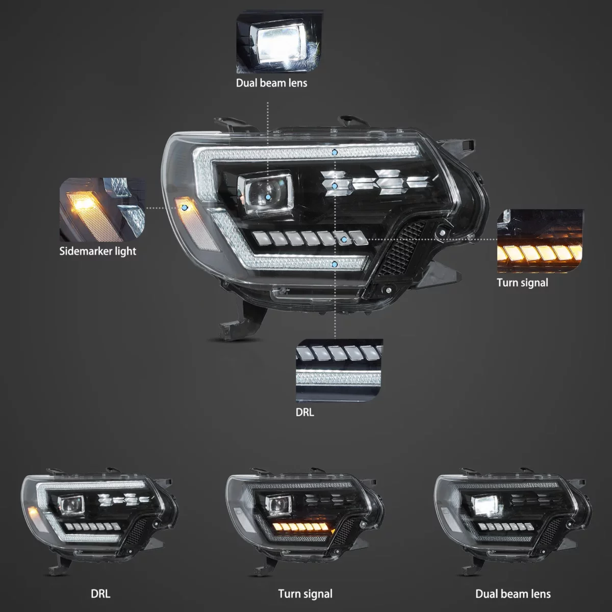 Vland headlights For 12-15 Toyota Tacoma YAA-TKM-0381A (3)