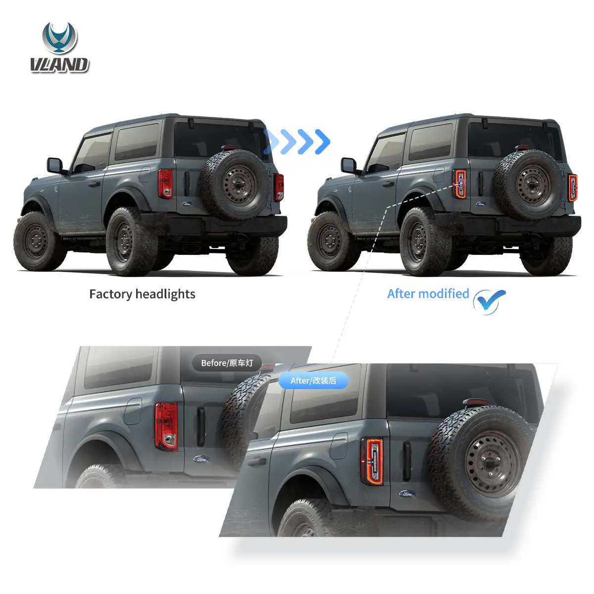 PQY LED Tail Light Assembly For 2021-2023 Ford Bronco Sport – Rear Driver Left Side, Black Housing, Clear Lens