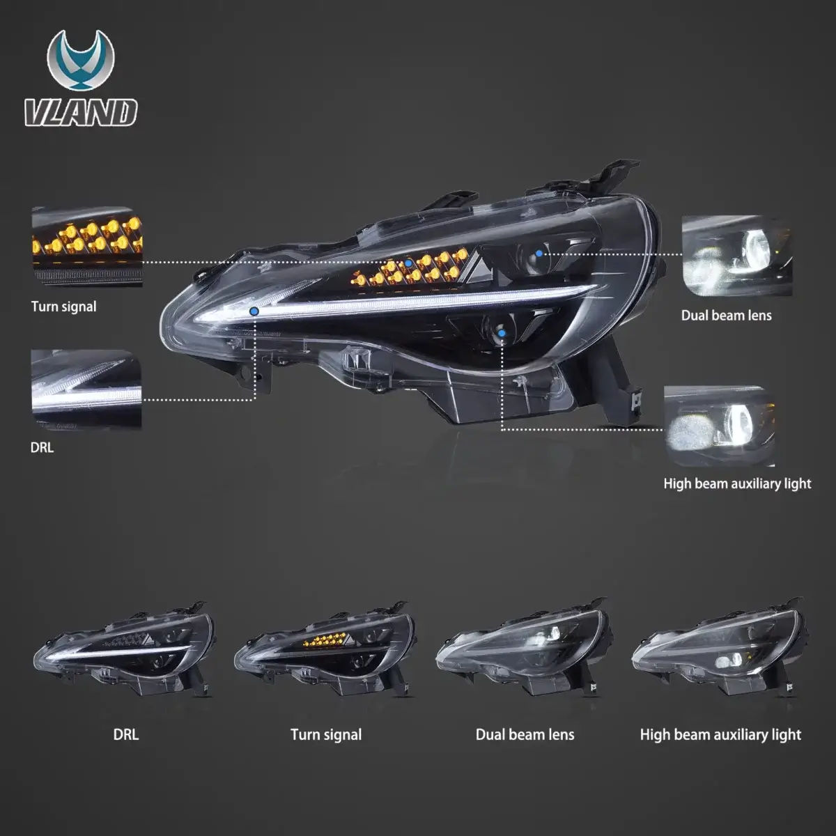 Vland Headlights For 2012–2020 Toyota 86GT86, Subaru Brz, Scion Frs YAA-FT86-0297A (2)