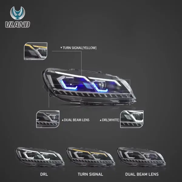 11-15 VW Passat Vland Dual Beam Projector Aftermarket Headlights YHA-B7-8134-2B31A (3)