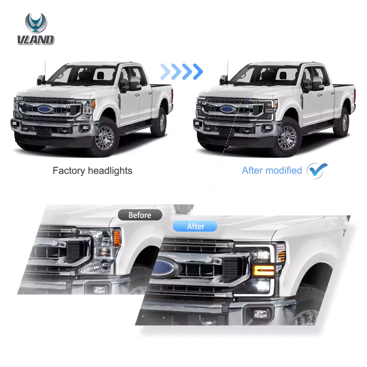 Vland 20-22 Ford F250 F350 F450 Super Duty Full LED Headlights YAA-F250-2065 (5)