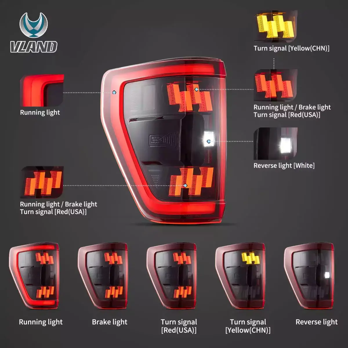 Vland 21-24 Ford F150 Tail Lights With Full LED - Image 3