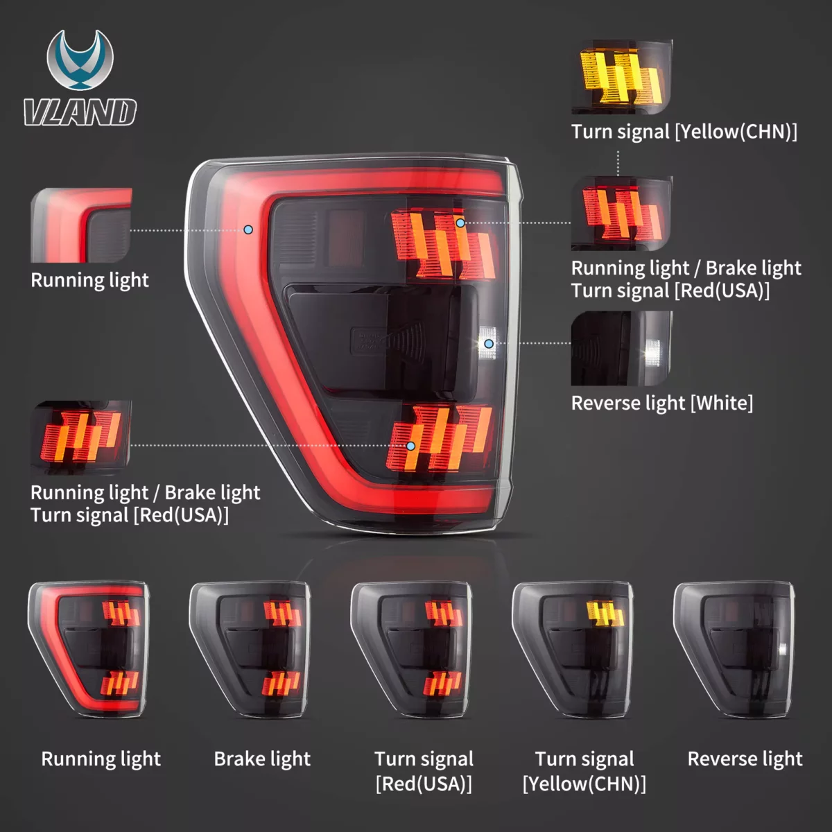 Vland 21-23 Ford F150 Tail Lights With Full LED YAB-F150-0396A-DS1YC (1)