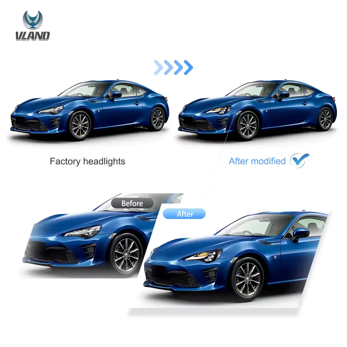 Vland Headlights For 12–21 Toyota 86GT86, Subaru Brz, Scion Frs WTriple LED Projector YAA-FT86-0297B (5)