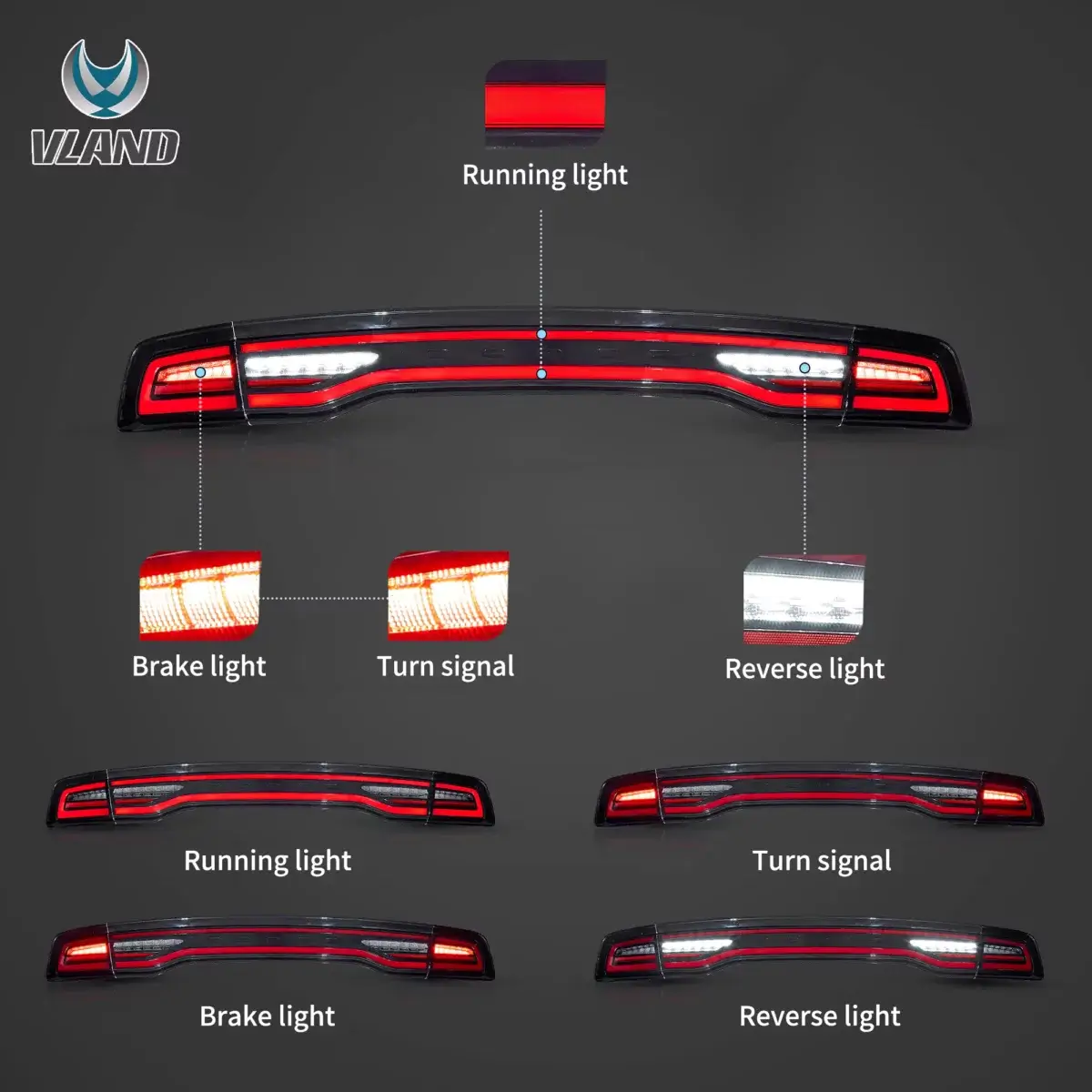 2011-2014 Dodge Charger Tail Lights Vland Full LED WStart-Up Animation Red turn signal YAB-CHR-0560-TM1RC (3)