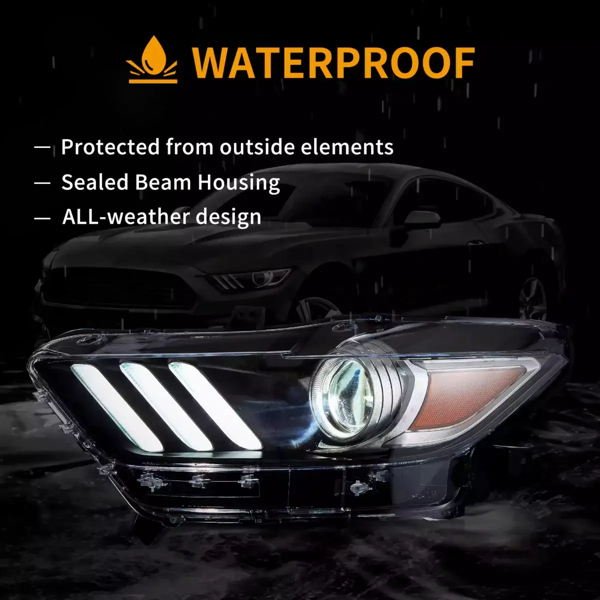 LED Projector Headlights For 2015-2017 Ford Mustang – Black Housing, Xenon, DOT/SAE