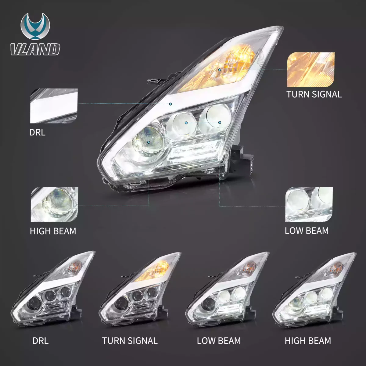 Vland 08-23 Nissan GT-R R35 LED Headlights YAA-GTR-2074-2P32A (2)
