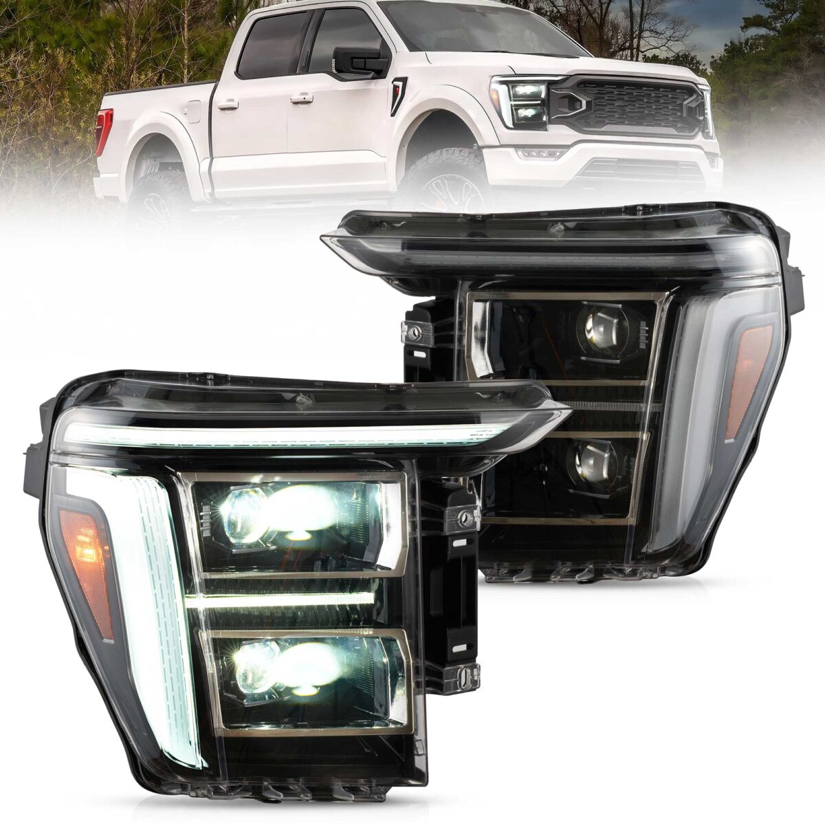 2021-2024 Ford F150 Vland Full BI-LED Headlights With AmberWhite DRL Options YAA-F150-2054D-2B32A (1)