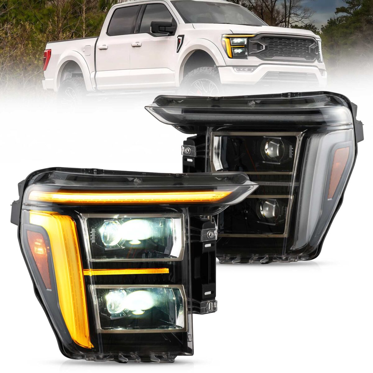2021-2024 Ford F150 Vland Full BI-LED Headlights With AmberWhite DRL Options YAA-F150-2054D-2B32A (2)