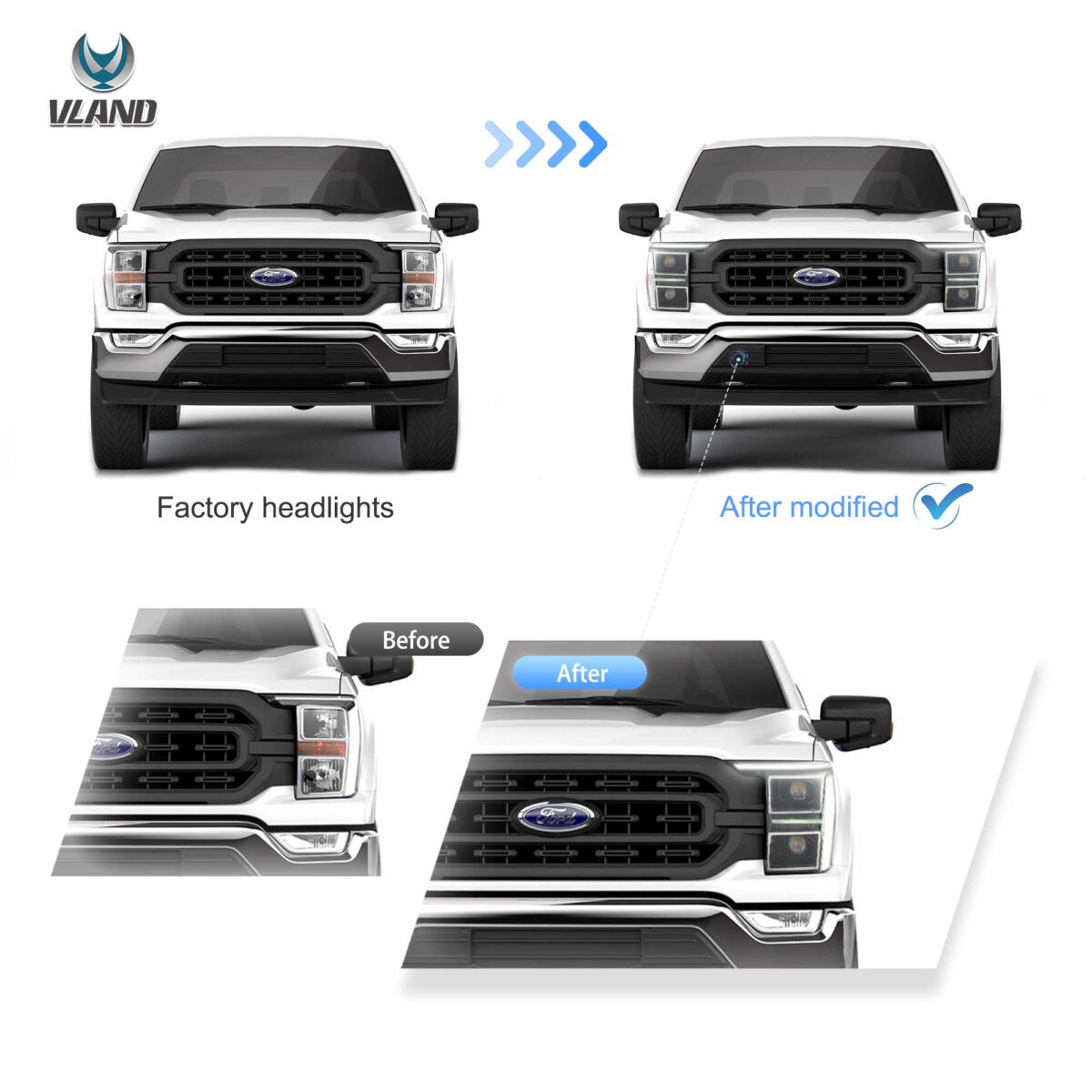 2021-2024 Ford F150 Vland Full BI-LED Headlights With AmberWhite DRL Options YAA-F150-2054D-2B32A (5)