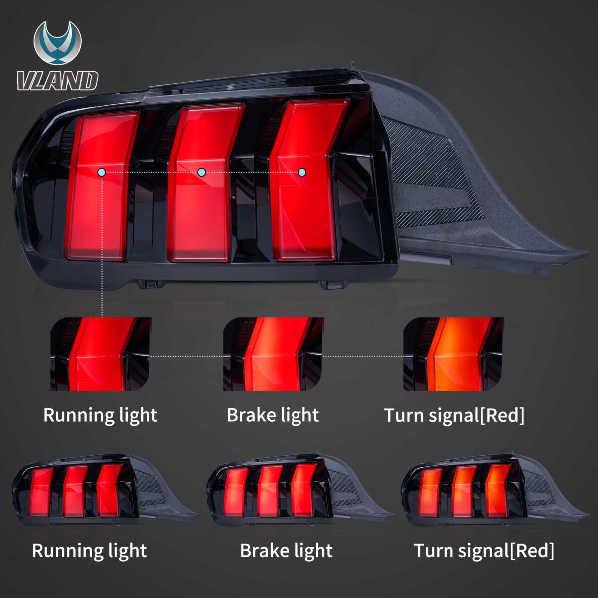 24-26 Ford Mustang S650 Vland LED Tail Lights with Sequential Red Turn Signal (Fit For US Models) - Image 2