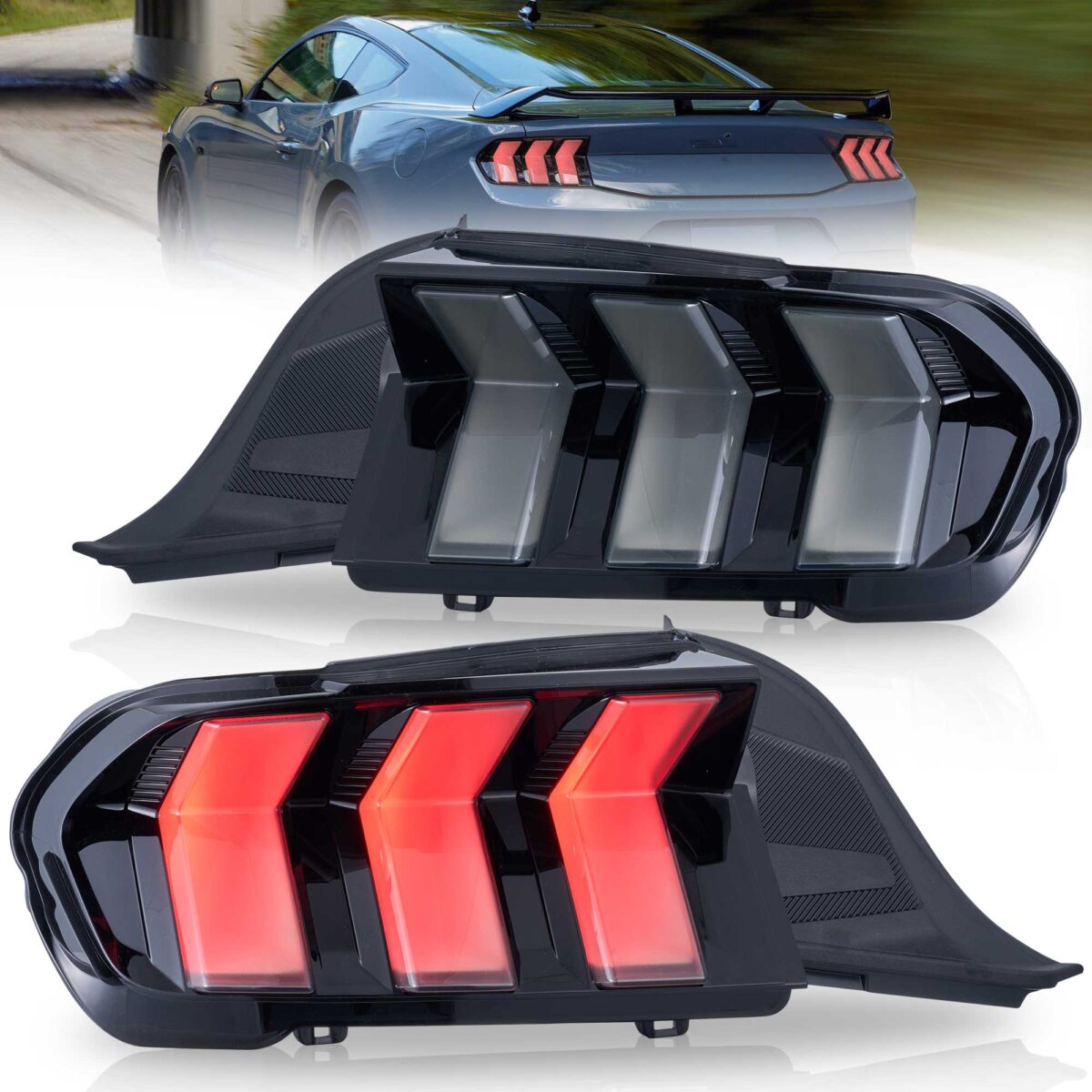 24-26 Ford Mustang S650 Vland LED Tail Lights with Sequential Red Turn Signal (Fit For US Models) YAB-MST-2101 Smoked