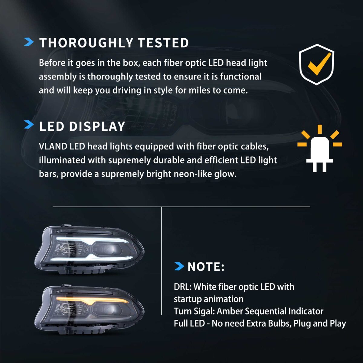 2015-2023 Dodge Charger Halogen Models Vland Projector Headlights YAA-XCHR-2033A-2P41A (8)