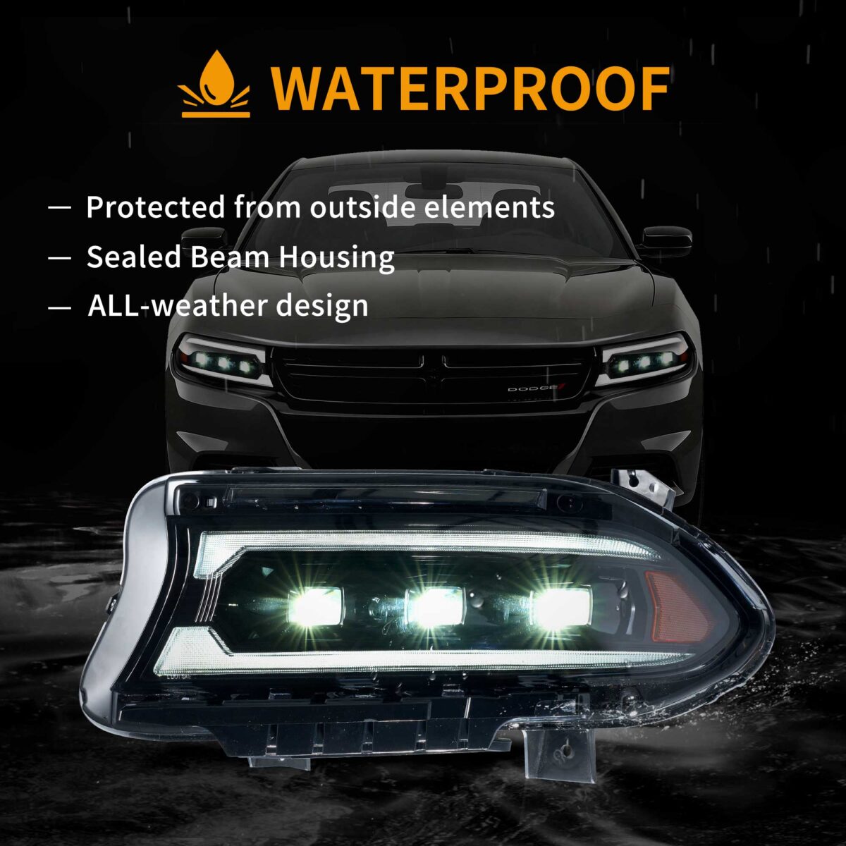 2015-2023 Dodge Charger Vland Bi-LED Projectors Headlights Black YAA-XCHR-2033B-2B31A (6)