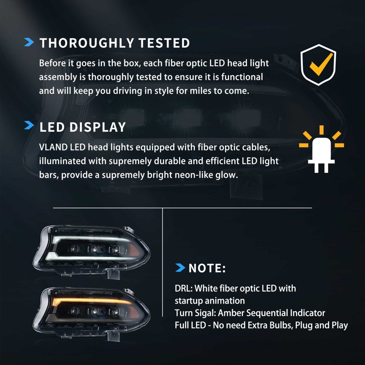 2015-2023 Dodge Charger Vland Bi-LED Projectors Headlights Black YAA-XCHR-2033B-2B31A (8)