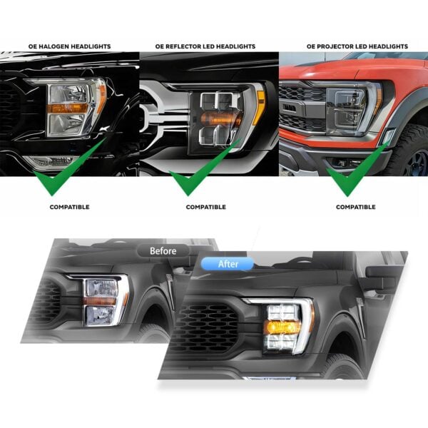 21-24 Ford F150 14th Gen Vland LED Reflection Bowl HeadLights Chrome YAA-F150-2054-2D32C-1 Compatible