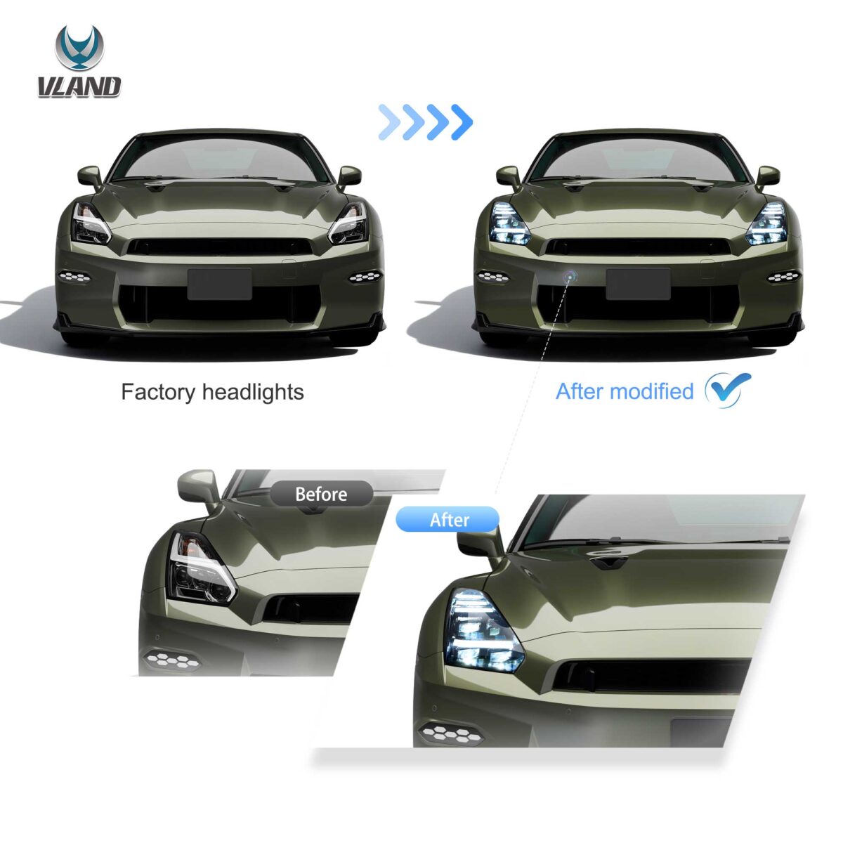 Vland 2008-2023 Nissan GT-R R35 LED Projector Headlights YAA-GTR-2074B-2B32A (4)