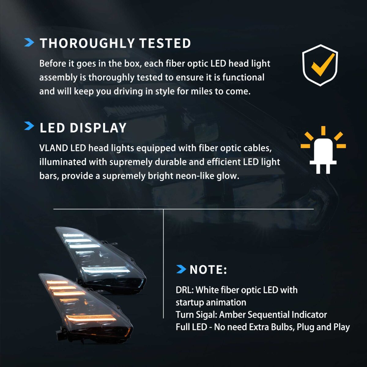 Vland 2008-2023 Nissan GT-R R35 LED Projector Headlights YAA-GTR-2074B-2B32A (7)