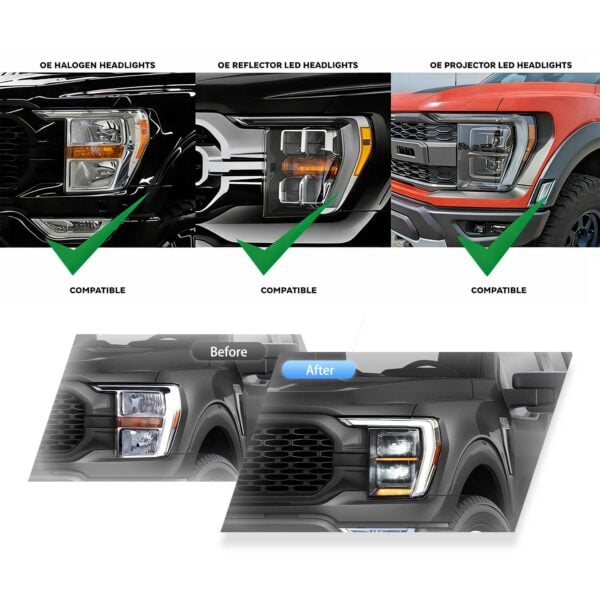 Vland 2021-2024 Ford F150 14th Gen Headlights With LED Matrix Projector YAA-F150-2054A-2P32C-1 Compatible