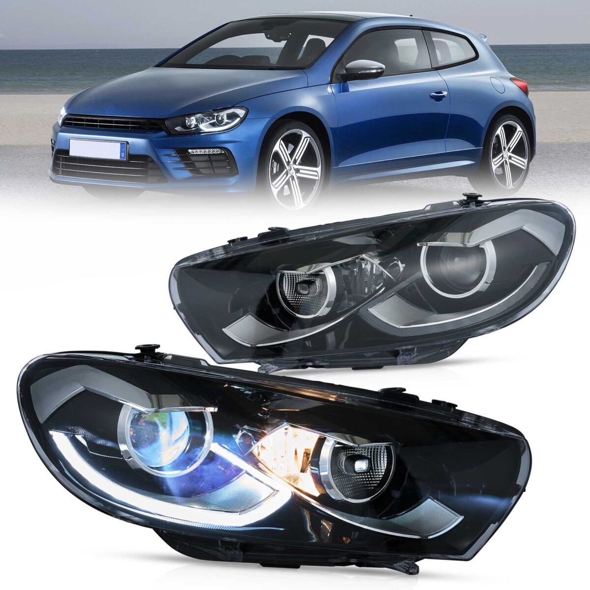 2009-2014 VW Scirocco LED Headlights With Start-up animation YAA-SK-2073-2D31A (1) 2009-2014 VW Scirocco LED Headlights With Start-up animation - Image 1