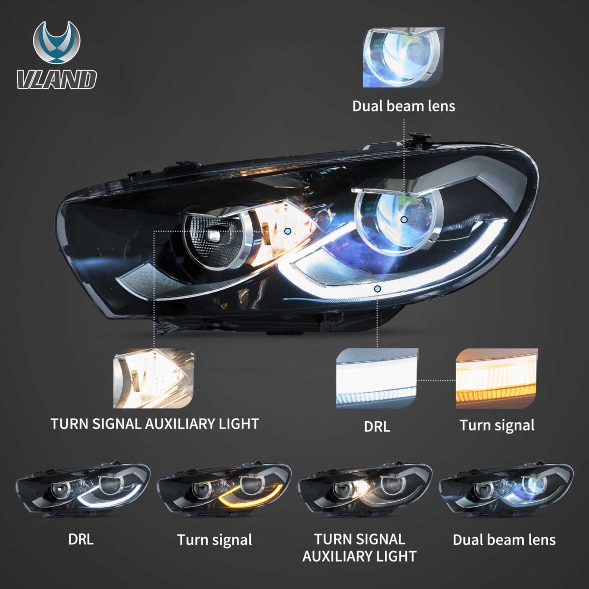 2009-2014 VW Scirocco LED Headlights With Start-up animation - Image 2