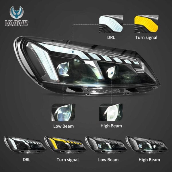 2011-2015 VW Passat Vland LED Projector Headlights wStartup Animation YHA-B7-8134A (3)