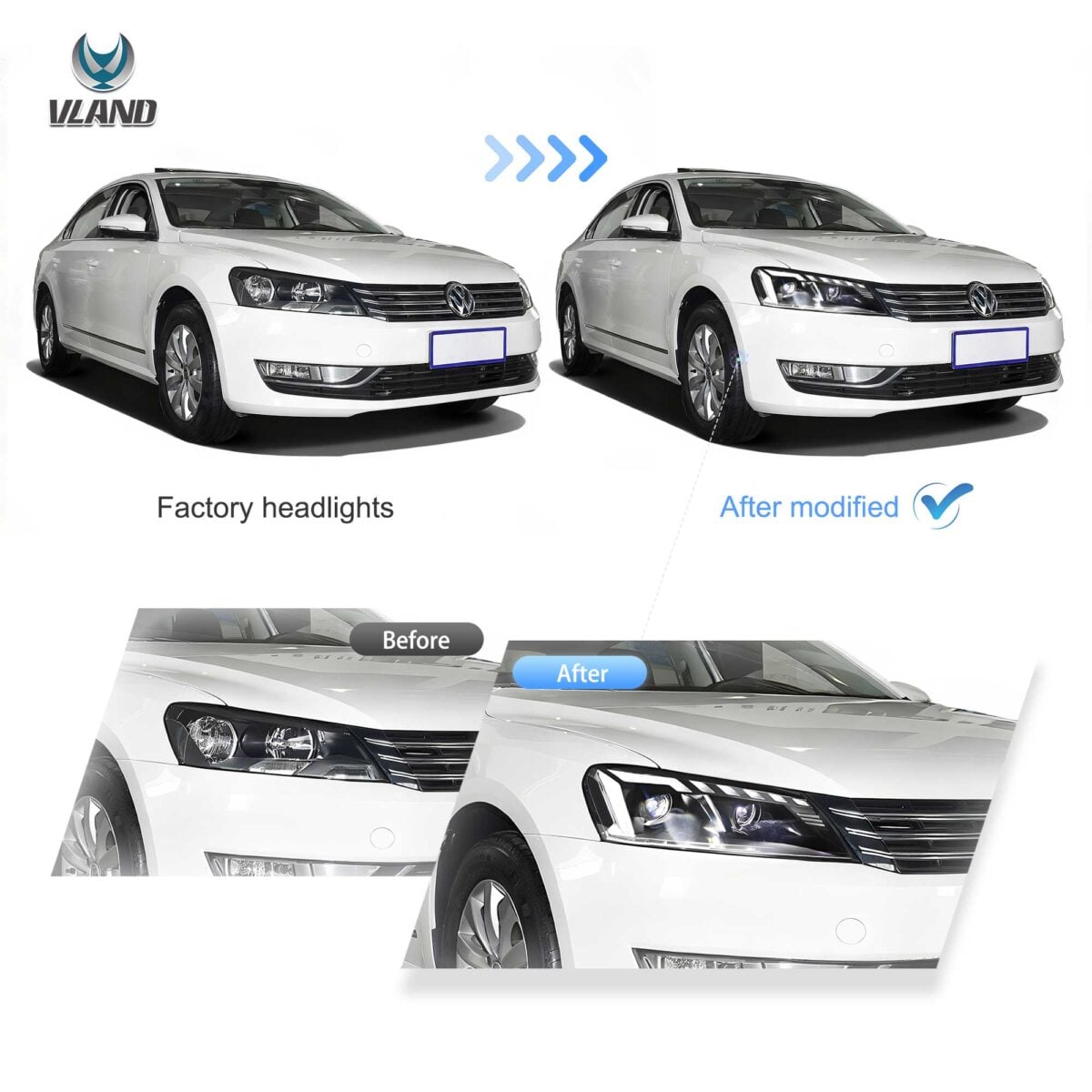 2011-2015 VW Passat Vland LED Projector Headlights wStartup Animation YHA-B7-8134A (5)