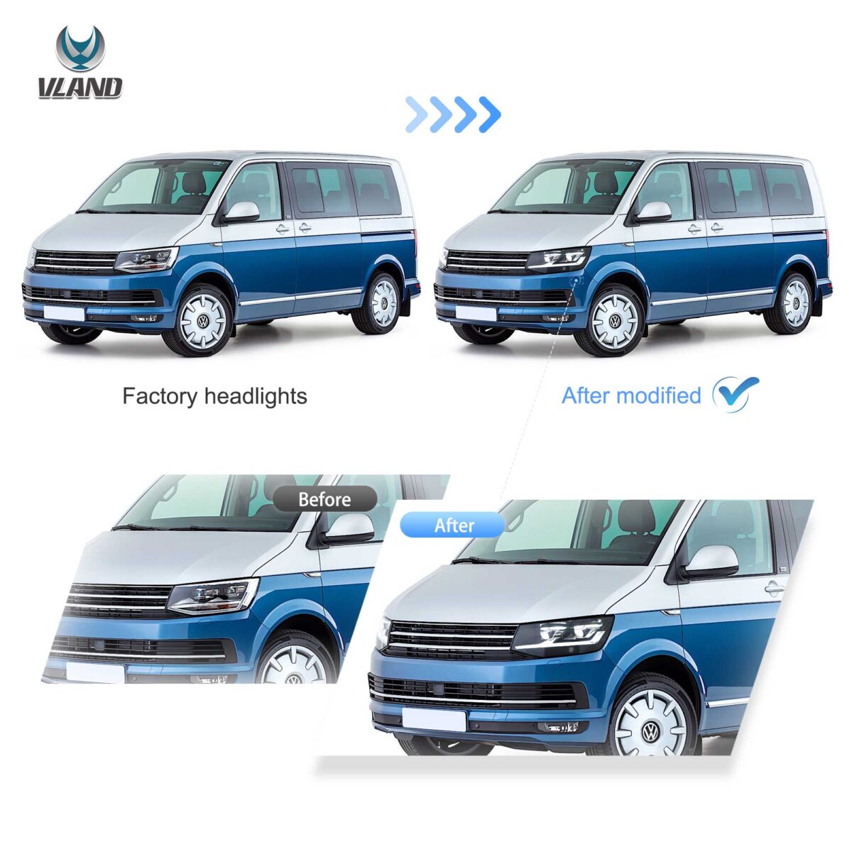 2015-2019 VW Transporter T6 Vland LED Projector Headlights YAA-MTV-0558A (4)