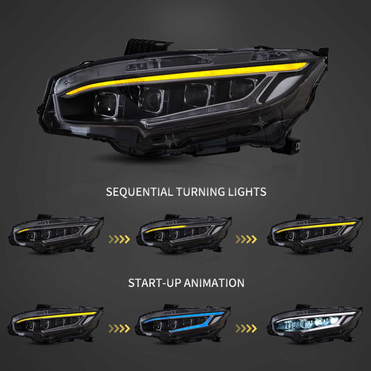 16-21 Honda Civic Sedan Hatchback Coupe Vland LED Projector Headlights YHA-CIV-8137 (2)